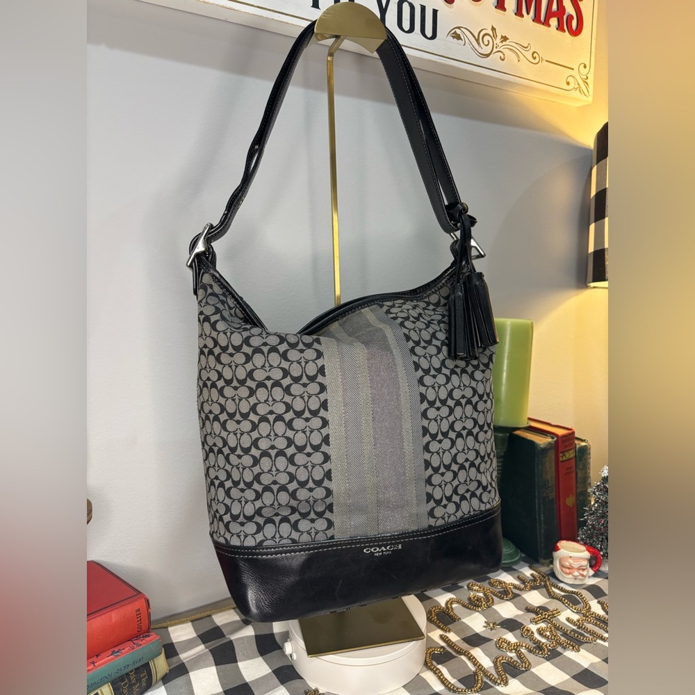 Coach Legacy Signature Stripe Duffle Shoulder Bag 2012 EUC - Picture 3 of 8